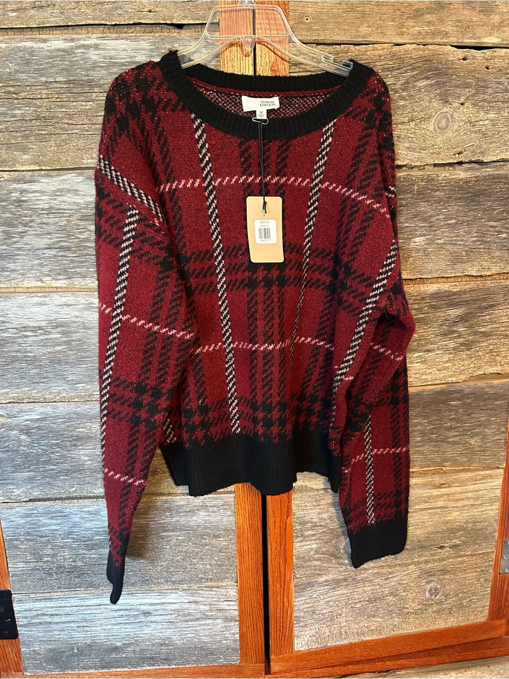 NWT Plaid Knit Sweater with Black Trim North Pole Plaid Sweater Christmas Size M